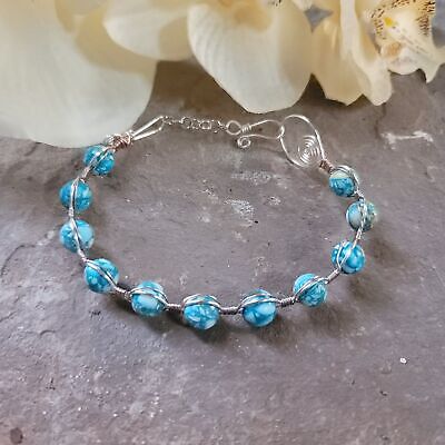 Handmade Silver Tone Wire Wrapped Cuff Bead Bracelet