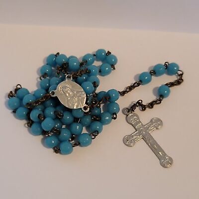 Turquoise Colored Glass Bead Rosary
