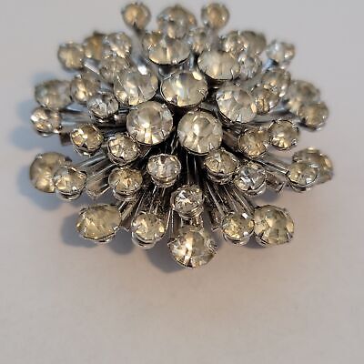 Vintage Silver Tone Rhinestone Brooch Pin