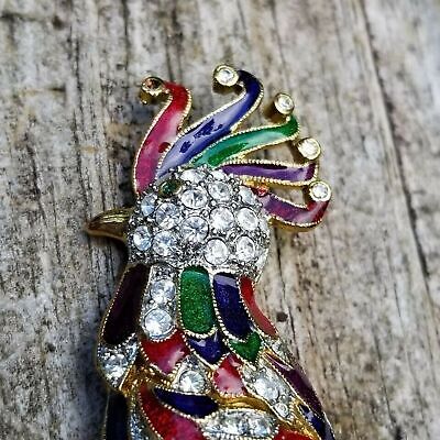 Gold Tone Enamel Rhinestone Bird Brooch