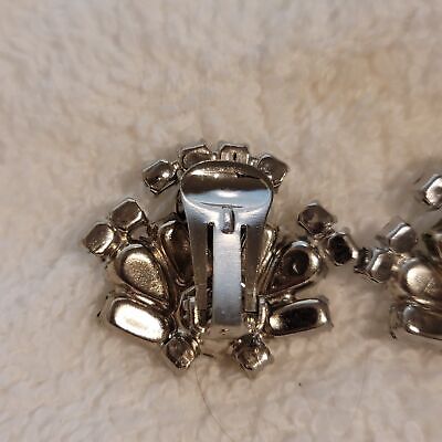 Vintage Silver Tone Rhinestone Clip On Earrings