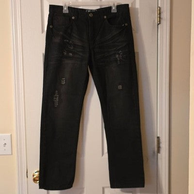 Men’s Black Distressed Jeans – Straight Leg Fit