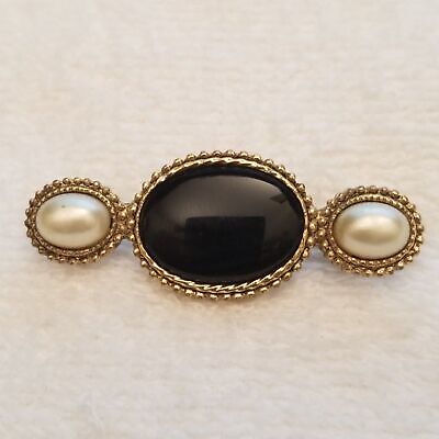 Black & White Gold Tone Brooch