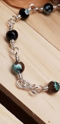 Handmade Wire Wrapped Agate Bead Bracelet