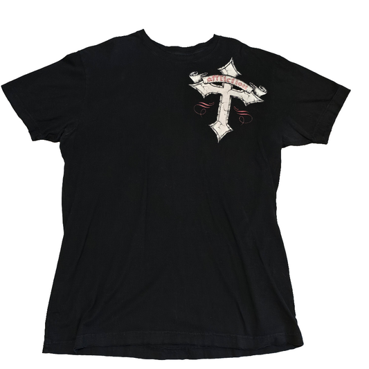 Affliction Cross Graphic T-Shirt Black Large Made in USA Biker MMA Rock Tee