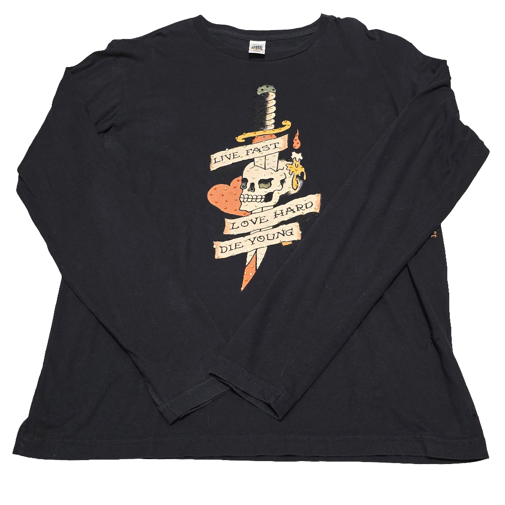 Ed Hardy by Christian Audigier “Live Fast Love Hard Die Young” Skull Long Sleeve Shirt – Size L