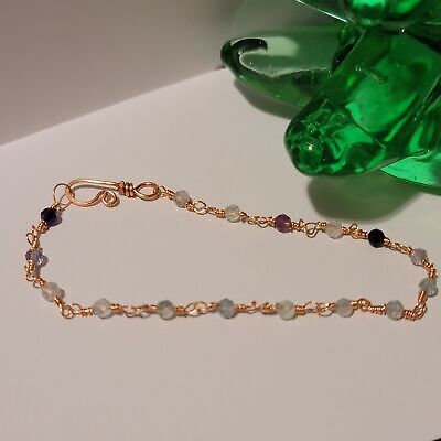 Handmade Copper Wire Wrapped Dainty Fluorite Chain Bracelet