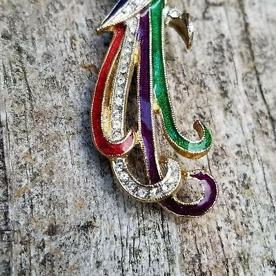 Gold Tone Enamel Rhinestone Bird Brooch