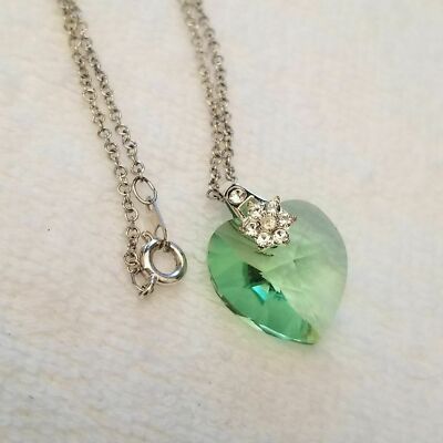 Green Heart Pendant Necklace – Crystal & Rhinestone Accent
