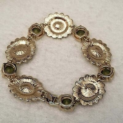 Gold Tone Flower Enamel Rhinestone Bracelet
