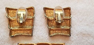 Vintage Enamel 3 Pcs Brooch and Earrings Set