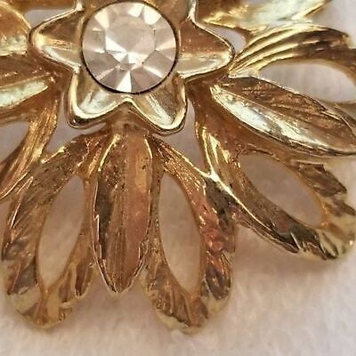 Gold Tone Rhinestone Flower Brooch