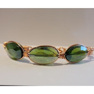 Handmade Green And Copper Wire Works Chain Bracelet
