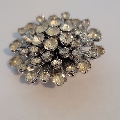 Vintage Silver Tone Rhinestone Brooch Pin