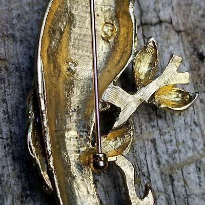 Gold Tone Enamel Rhinestone Bird Brooch