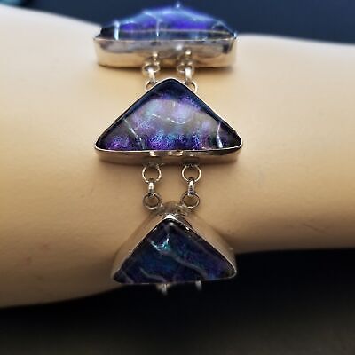 Dichroic Glass Sterling Silver Bracelet – .925 Triangle Link Jewelry