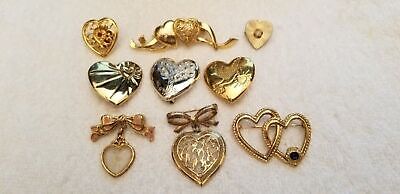 Lot of 9 Heart Shaped brooches