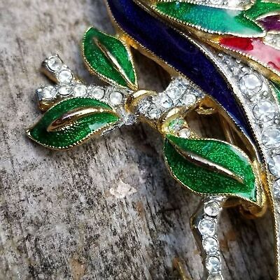 Gold Tone Enamel Rhinestone Bird Brooch