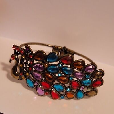 Rhinestone Peacock Clamper Bracelet