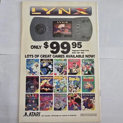 Advertisement for Atari Lynx gaming console with games on a light gray background