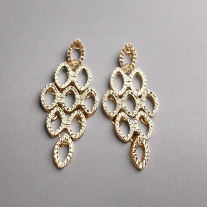 Vintage Gold Tone Statement Earrings – Openwork Geometric Dangle Design