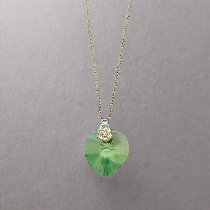 Green Heart Pendant Necklace – Crystal & Rhinestone Accent