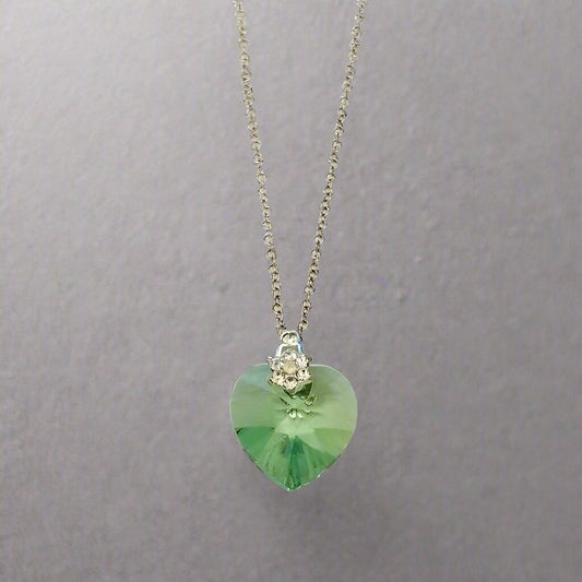 Green Heart Pendant Necklace – Crystal & Rhinestone Accent