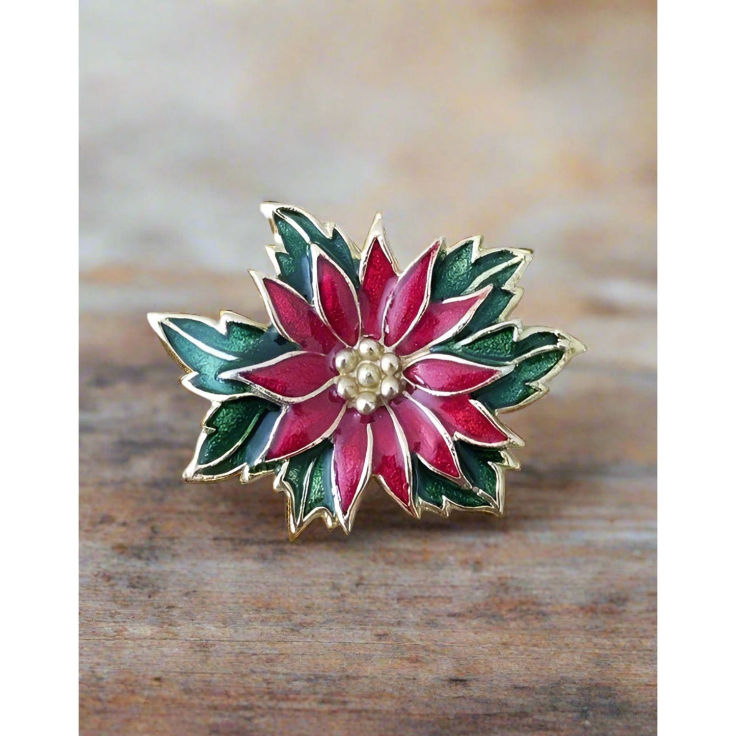 Gold Tone Christmas Poinsettia Brooch