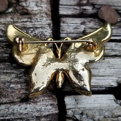 Gold Tone Rhinestone Butterfly Brooch