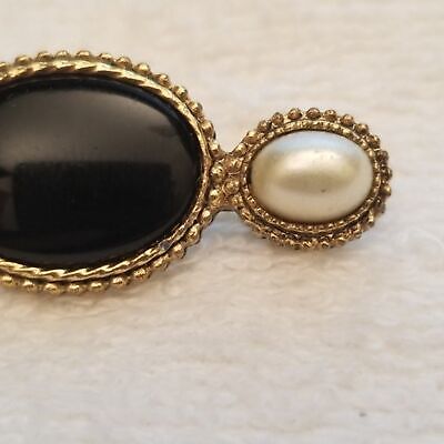 Black & White Gold Tone Brooch