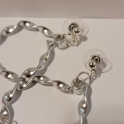 Handmade Twisted Silver And Purple Hoop Dangle Earrings