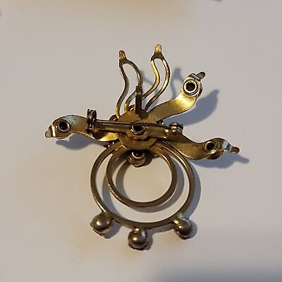 Vintage Brooch Sun Moon Red Rhinestones Celestial
