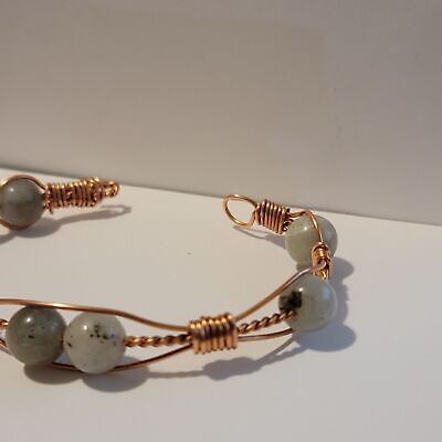 Handmade Wire Wrapped Copper Labradorite Cuff Bracelet