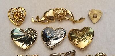 Lot of 9 Heart Shaped brooches