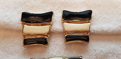 Vintage Enamel 3 Pcs Brooch and Earrings Set