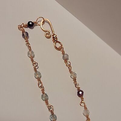Handmade Copper Wire Wrapped Dainty Fluorite Chain Bracelet