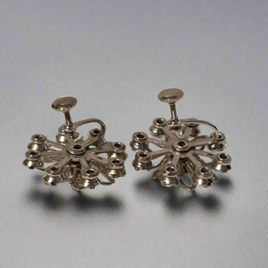 Vintage Silver Tone Flower Screw Back Earrings