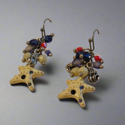 Starfish Dangle Earrings with Colorful Beads – Coastal Ocean Theme Jewelry
