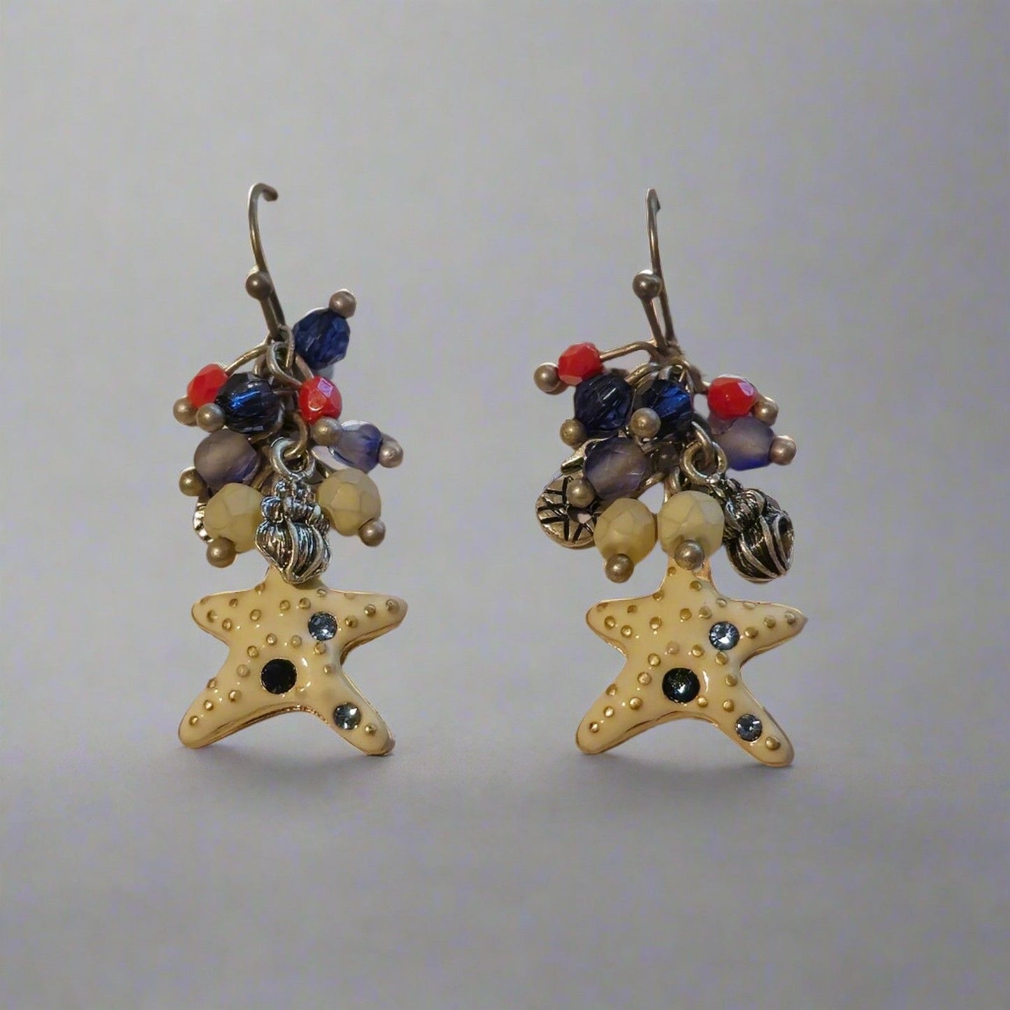 Starfish Dangle Earrings with Colorful Beads – Coastal Ocean Theme Jewelry