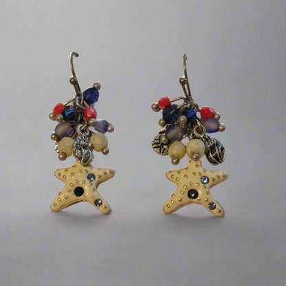 Starfish Dangle Earrings with Colorful Beads – Coastal Ocean Theme Jewelry