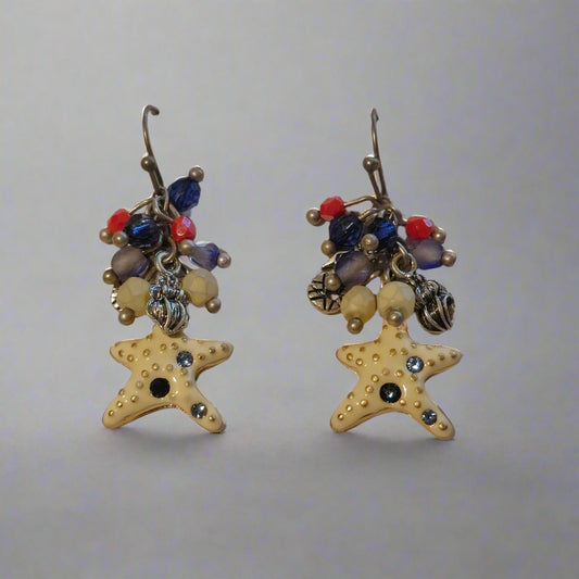 Starfish Dangle Earrings with Colorful Beads – Coastal Ocean Theme Jewelry