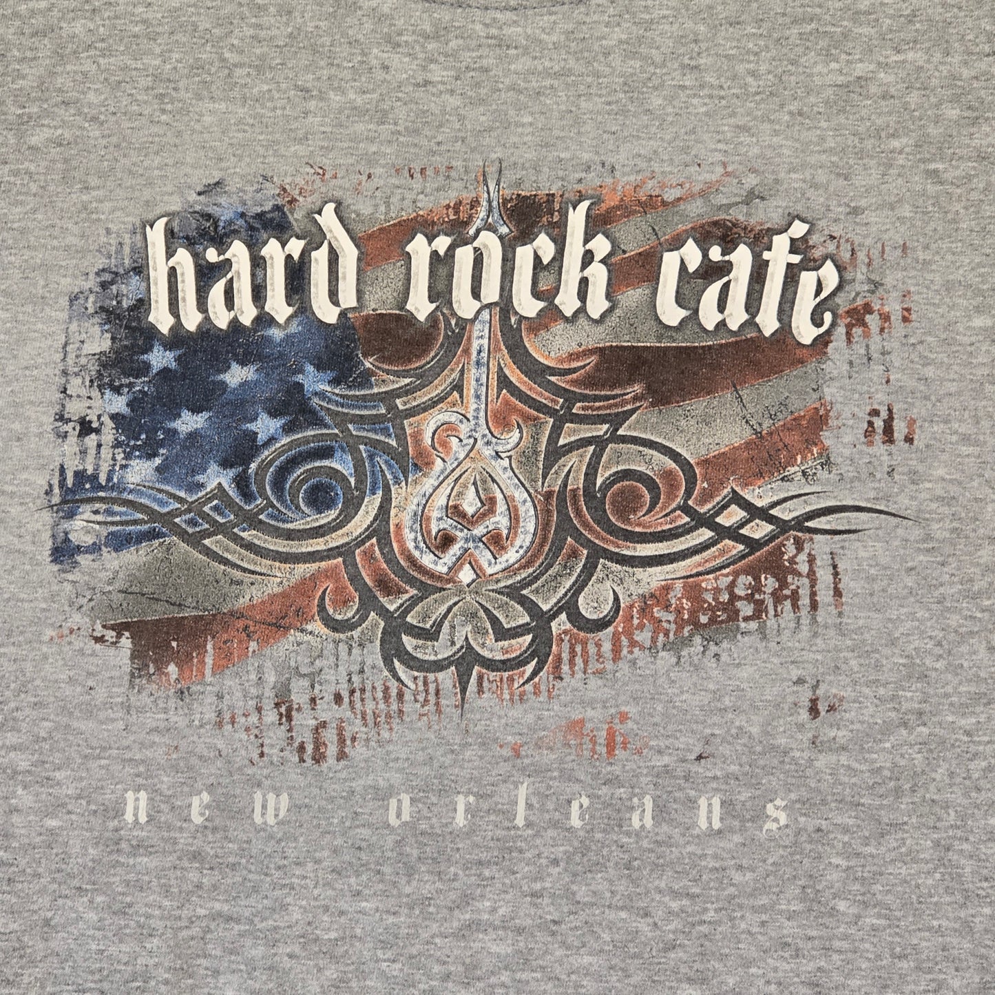 Hard Rock Cafe New Orleans Gray Graphic T-Shirt Size L American Flag Guitar