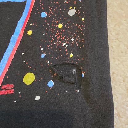 Vintage 1992 KISS Band T-Shirt Hanes Rock Tee All Over Print Faces Hole Back