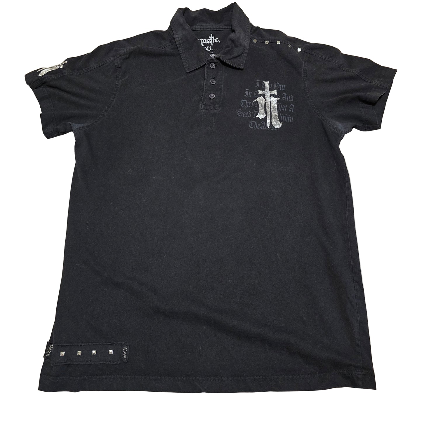 Nostic Studded Cross Polo Shirt Black Gothic Graphic Tee Size XL Made in USA