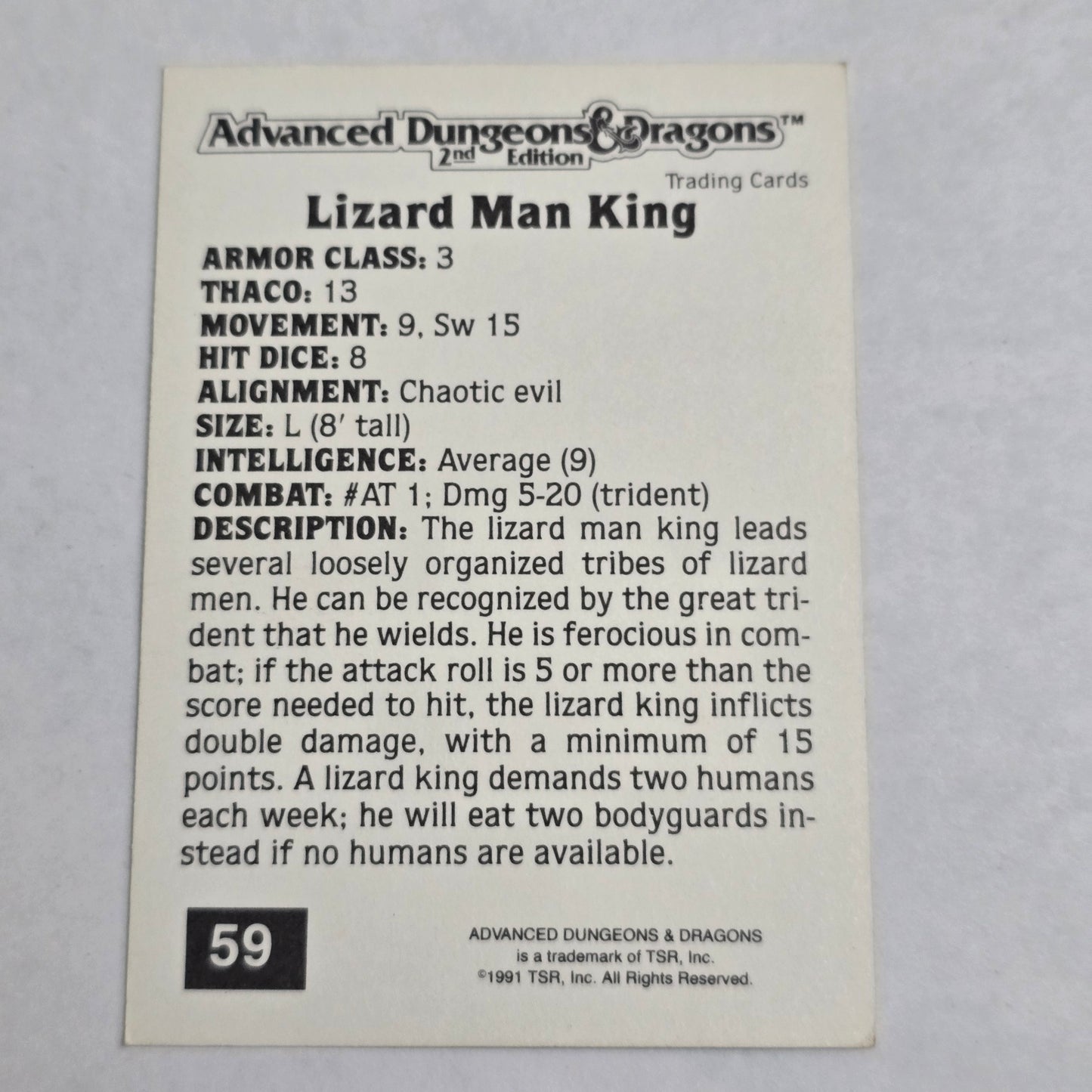 AD&D 2E Trading Card — Lizard Man King (#59) — Gold Border — 1992 TSR