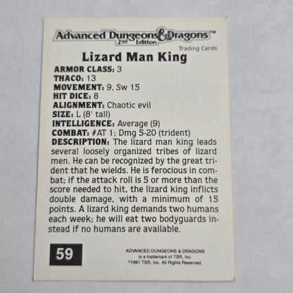 AD&D 2E Trading Card — Lizard Man King (#59) — Gold Border — 1992 TSR