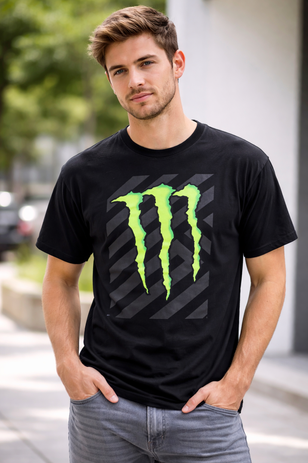 Monster Energy Black Neon Green Claw Logo T-Shirt Short Sleeve Adult Tee