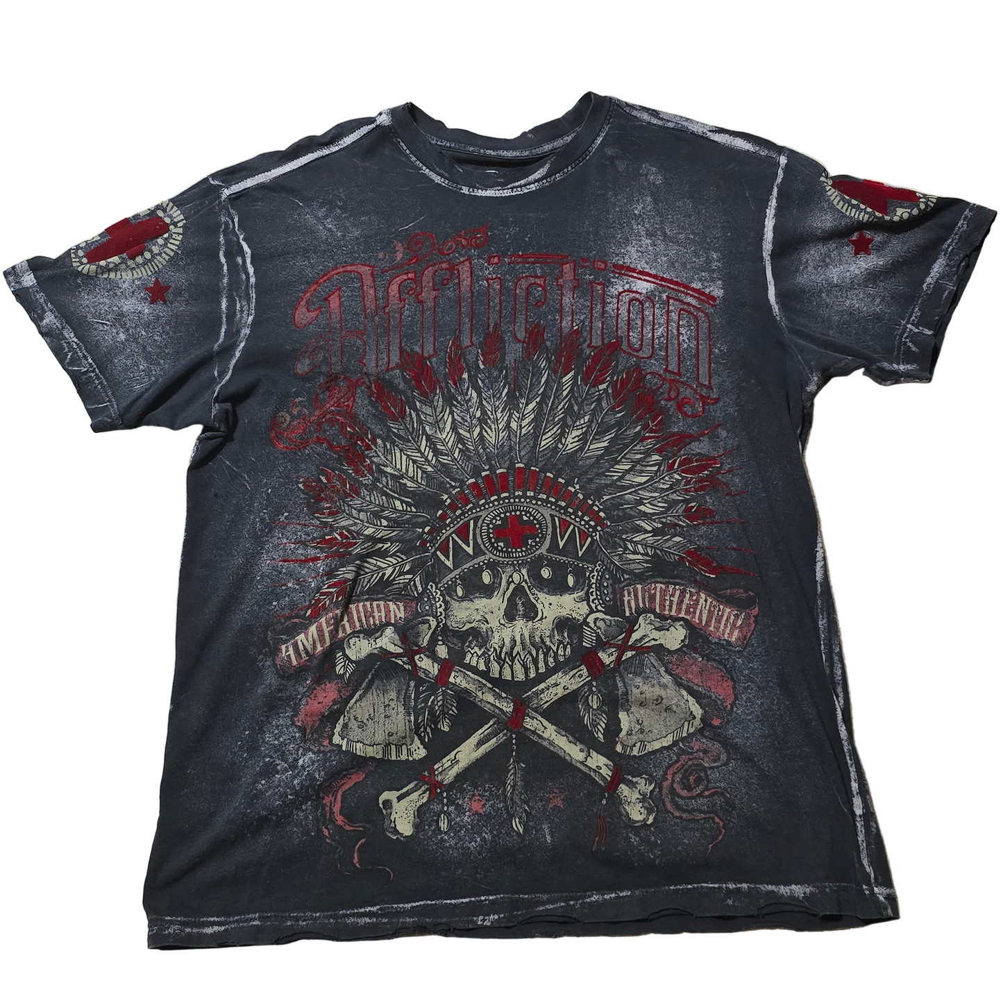 Affliction Live Fast Skull Headdress Tee Men’s Large — Born Free