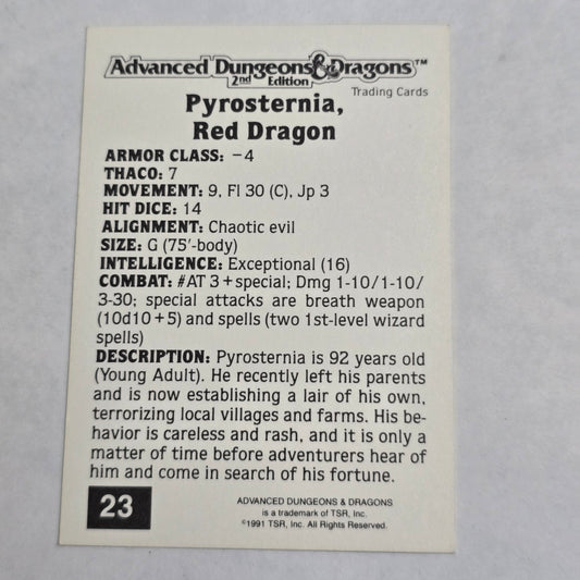 AD&D 2E Trading Card — Pyrosternia, Red Dragon (#23) — Gold Border (1992)