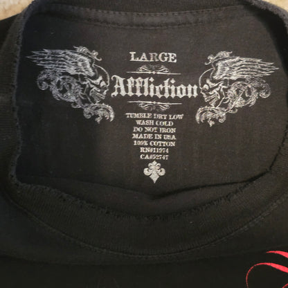 Affliction Cross Graphic T-Shirt Black Large Made in USA Biker MMA Rock Tee